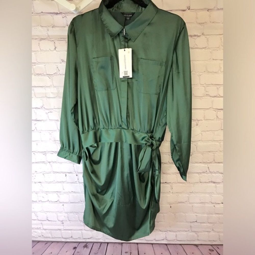 Haoduoyi Women Army Green Satin Eras Casual Elegant Long Sleeve Romper XXL